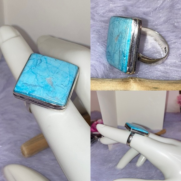 New Lander Turquoise Gemstone Chunky Handmade Ring - Picture 4 of 6